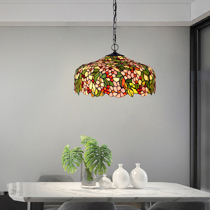 Blossom Hanging Chandelier 3 Lights Pink/Green Victorian Ceiling Pendant Light for Dining Room Pink Clearhalo 'Ceiling Lights' 'Chandeliers' 'Industrial' 'Middle Century Chandeliers' 'Tiffany Chandeliers' 'Tiffany close to ceiling' 'Tiffany' Lighting' 327451