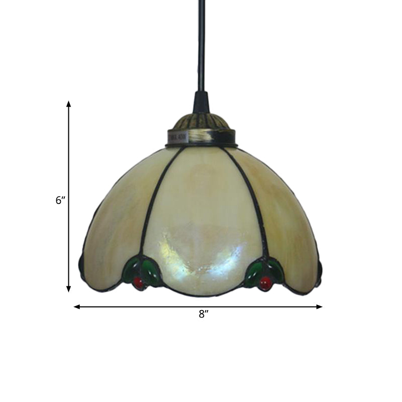 Black 1 Light Hanging Pendant Baroque Beige/Blue/Green Glass Domed Shade Drop Lamp for Dining Room Clearhalo 'Ceiling Lights' 'Chandeliers' 'Industrial' 'Middle Century Pendants' 'Pendant Lights' 'Pendants' 'Tiffany close to ceiling' 'Tiffany Pendants' 'Tiffany' Lighting' 327775