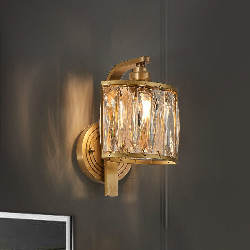 Traditionalism Square Wall Mount Lamp 1 Light Crystal Block Wall Sconce Lighting in Gold Clearhalo 'Wall Lamps & Sconces' 'Wall Lights' Lighting' 328159