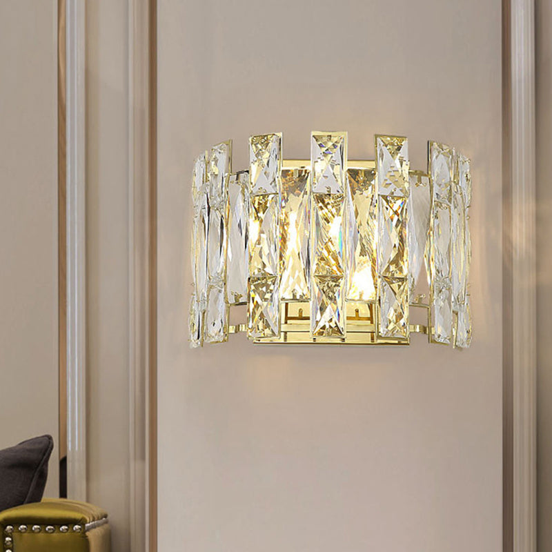 Clear Crystal Half Cylinder Sconce Traditional 2 Heads Bedroom LED Wall Lighting Fixture, 7.5