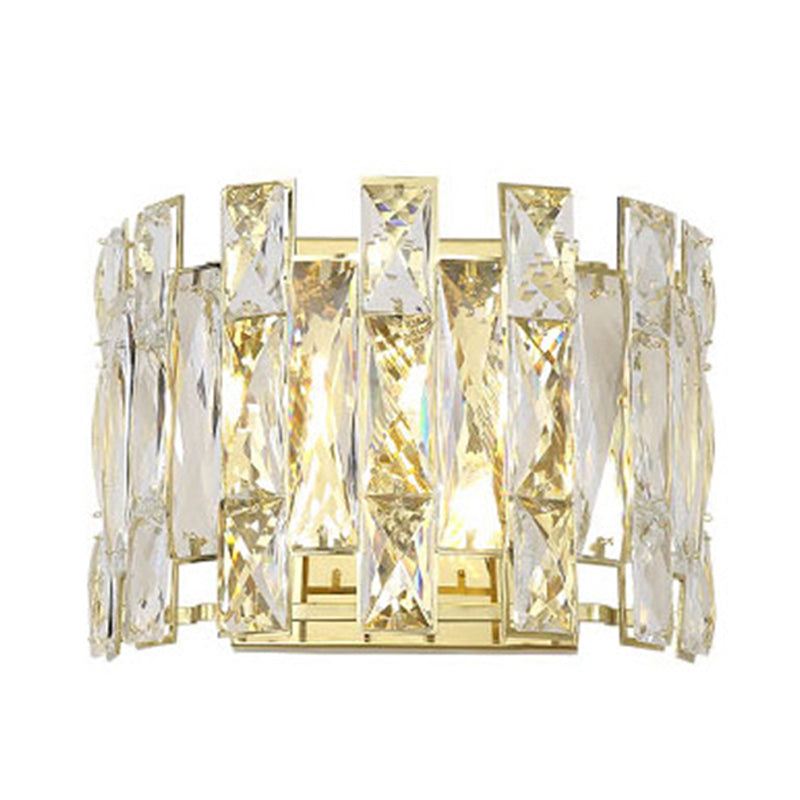 Clear Crystal Half Cylinder Sconce Traditional 2 Heads Bedroom LED Wall Lighting Fixture, 7.5