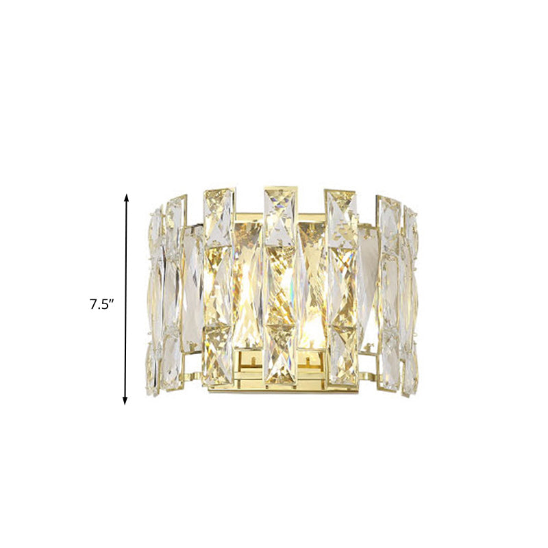 Clear Crystal Half Cylinder Sconce Traditional 2 Heads Bedroom LED Wall Lighting Fixture, 7.5