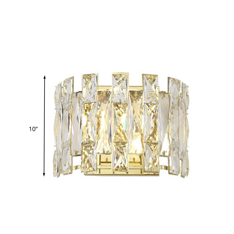 Clear Crystal Half Cylinder Sconce Traditional 2 Heads Bedroom LED Wall Lighting Fixture, 7.5