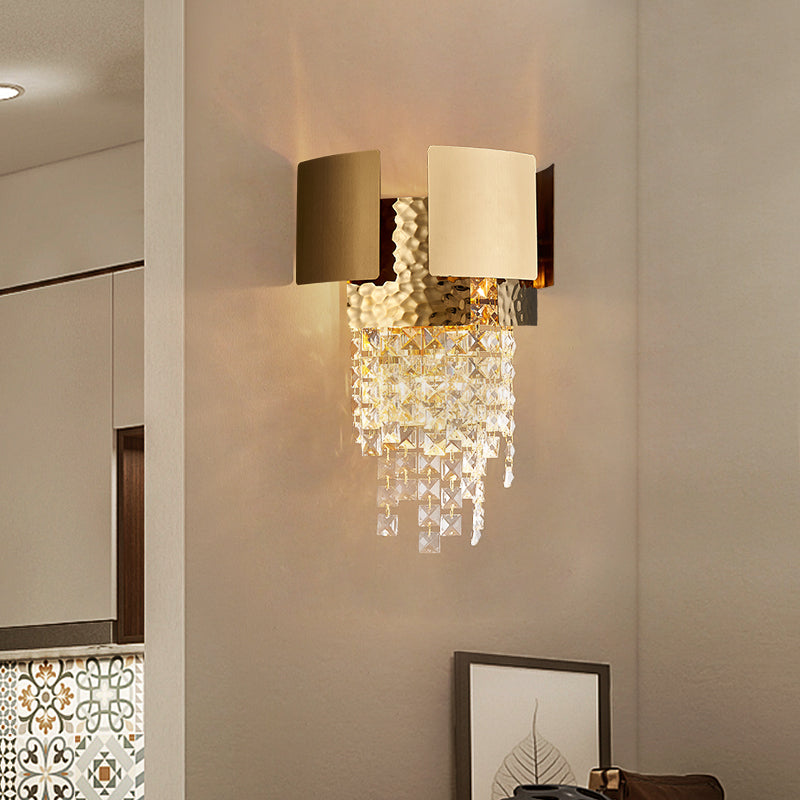 Crystal Gold Wall Lighting Cascading 2 Bulbs LED Traditional Wall Sconce Light for Bedroom Gold Clearhalo 'Wall Lamps & Sconces' 'Wall Lights' Lighting' 328233