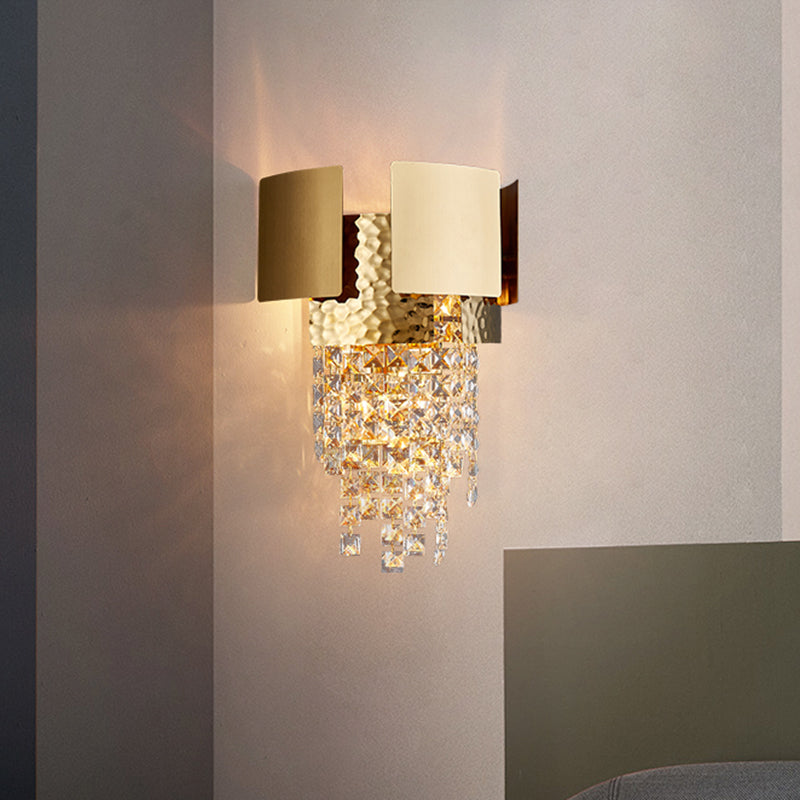 Crystal Gold Wall Lighting Cascading 2 Bulbs LED Traditional Wall Sconce Light for Bedroom Clearhalo 'Wall Lamps & Sconces' 'Wall Lights' Lighting' 328235