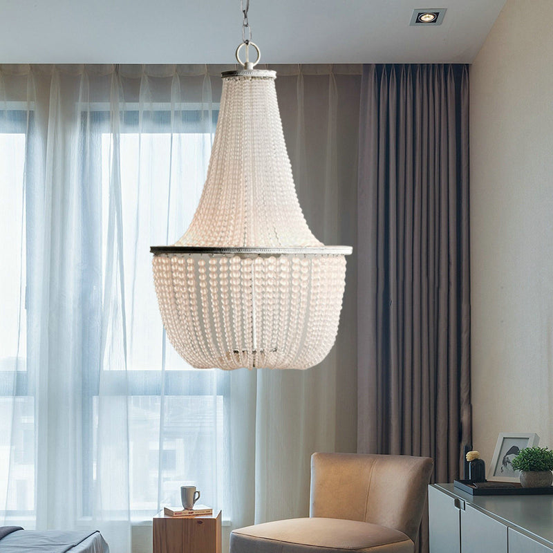 White Beaded Pendant Chandelier Rustic Style Crystal 3 Lights Bedroom Hanging Light Fixture White Clearhalo 'Ceiling Lights' 'Chandeliers' Lighting' options 328667_3d309954-2519-4024-990c-57828b8629e5