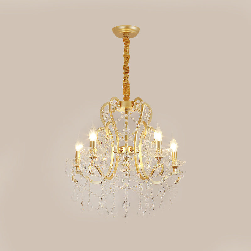 Candle Crystal Pendant Chandelier Traditional-Style 4/6/8 Lights Living Room Hanging Light Fixture in Gold Clearhalo 'Ceiling Lights' 'Chandeliers' Lighting' options 329071