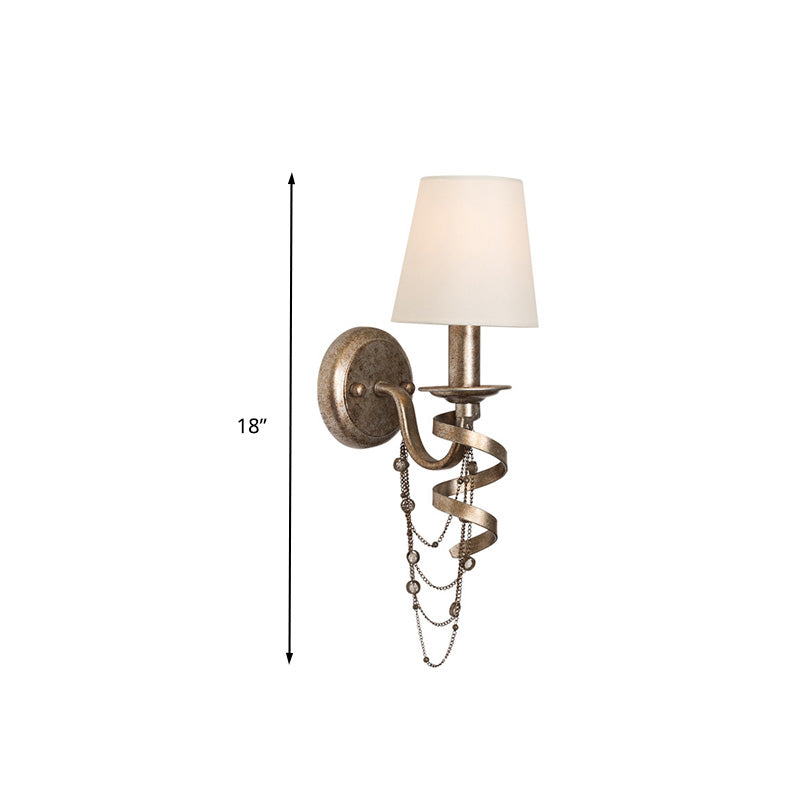 Tapered Bedroom Wall Mount Light Traditional Fabric 1 Head Wall Lighting Fixture with Crystal Draping in Nickle Clearhalo 'Wall Lamps & Sconces' 'Wall Lights' Lighting' 329138