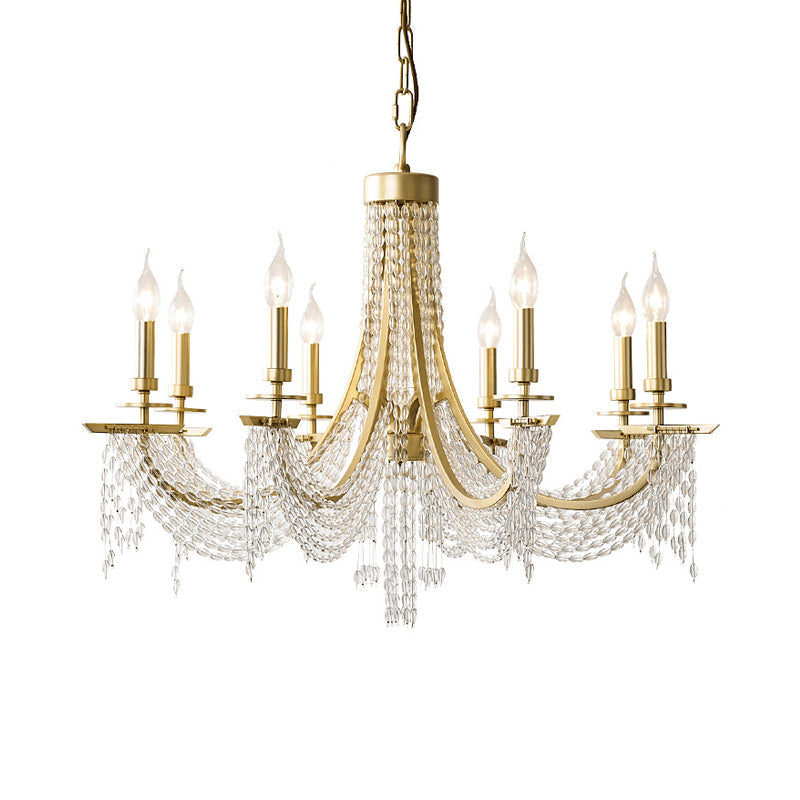 Traditional Candelabra Chandelier Lamp 6/8 Lights Crystal Drop Pendant in Gold for Bedroom Clearhalo 'Ceiling Lights' 'Chandeliers' Lighting' options 329173