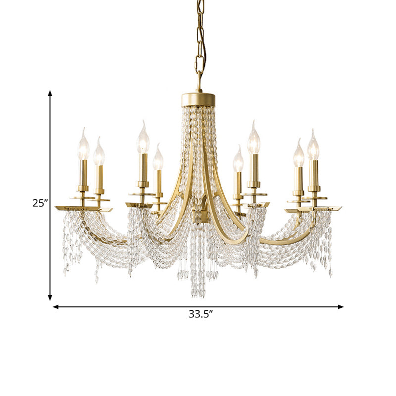 Traditional Candelabra Chandelier Lamp 6/8 Lights Crystal Drop Pendant in Gold for Bedroom Clearhalo 'Ceiling Lights' 'Chandeliers' Lighting' options 329174