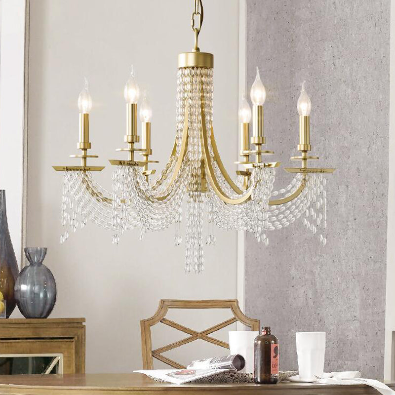 Traditional Candelabra Chandelier Lamp 6/8 Lights Crystal Drop Pendant in Gold for Bedroom Clearhalo 'Ceiling Lights' 'Chandeliers' Lighting' options 329175