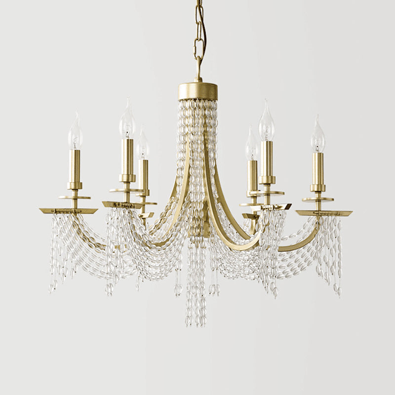 Traditional Candelabra Chandelier Lamp 6/8 Lights Crystal Drop Pendant in Gold for Bedroom Clearhalo 'Ceiling Lights' 'Chandeliers' Lighting' options 329178