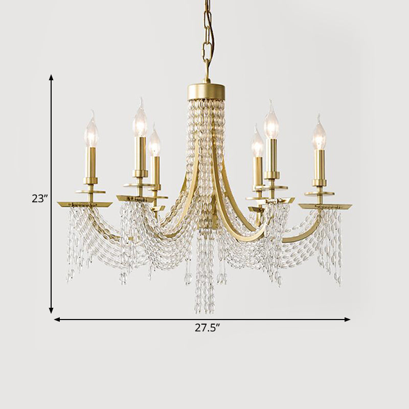 Traditional Candelabra Chandelier Lamp 6/8 Lights Crystal Drop Pendant in Gold for Bedroom Clearhalo 'Ceiling Lights' 'Chandeliers' Lighting' options 329179