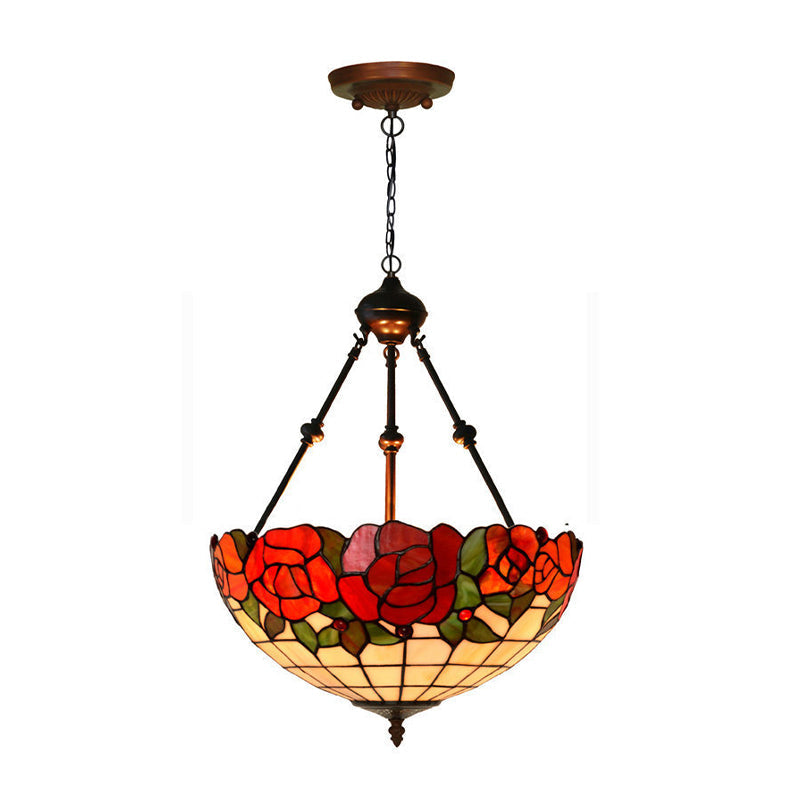 Red/Blue Flower Chandelier Light Fixture Mediterranean 2 Lights Hand Cut Glass Pendant Lamp Clearhalo 'Ceiling Lights' 'Chandeliers' 'Industrial' 'Middle Century Chandeliers' 'Tiffany Chandeliers' 'Tiffany close to ceiling' 'Tiffany' Lighting' 329292