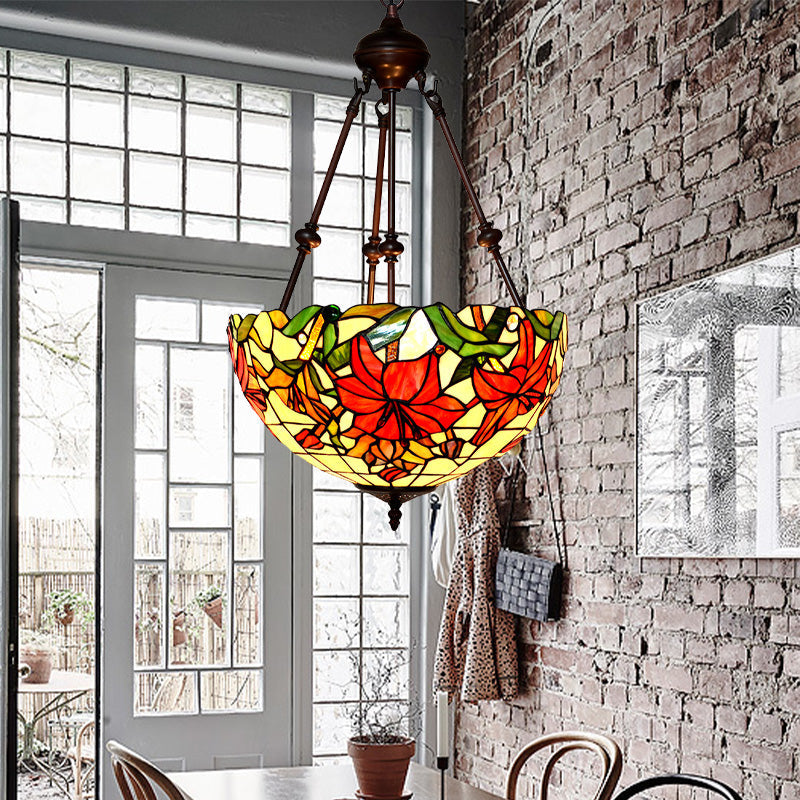 Petal Chandelier Lighting Fixture 2 Lights Cut Glass Victorian Ceiling Light in Red/Pink/Purple for Bedroom Clearhalo 'Ceiling Lights' 'Chandeliers' 'Industrial' 'Middle Century Chandeliers' 'Tiffany Chandeliers' 'Tiffany close to ceiling' 'Tiffany' Lighting' 329339