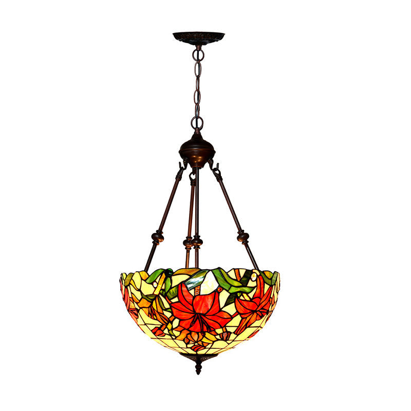 Petal Chandelier Lighting Fixture 2 Lights Cut Glass Victorian Ceiling Light in Red/Pink/Purple for Bedroom Clearhalo 'Ceiling Lights' 'Chandeliers' 'Industrial' 'Middle Century Chandeliers' 'Tiffany Chandeliers' 'Tiffany close to ceiling' 'Tiffany' Lighting' 329340