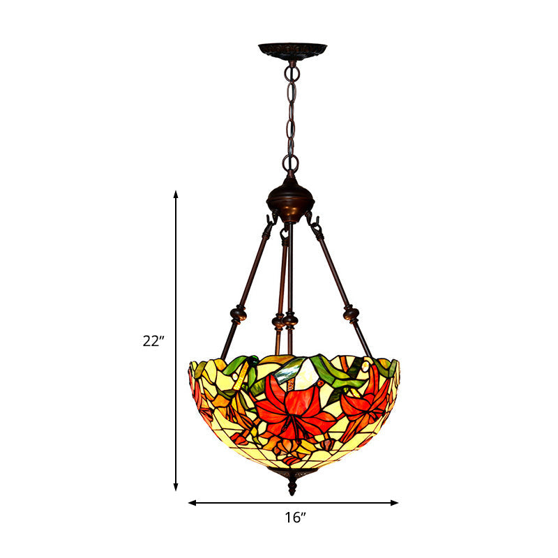 Petal Chandelier Lighting Fixture 2 Lights Cut Glass Victorian Ceiling Light in Red/Pink/Purple for Bedroom Clearhalo 'Ceiling Lights' 'Chandeliers' 'Industrial' 'Middle Century Chandeliers' 'Tiffany Chandeliers' 'Tiffany close to ceiling' 'Tiffany' Lighting' 329341