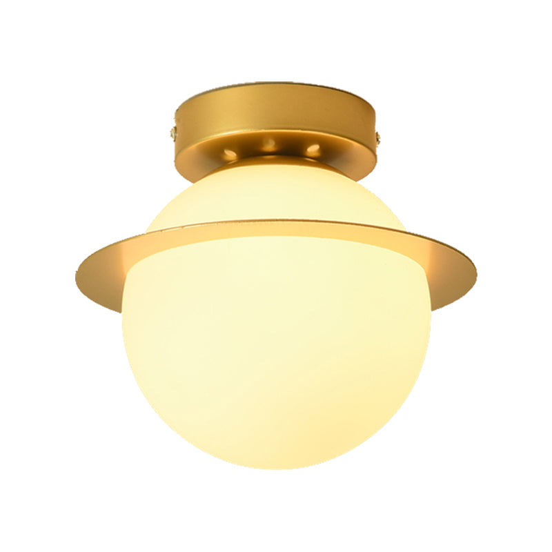 White Glass Globe Ceiling Light Fixture Nordic 1 Bulb Flush Mount Lighting in Gold Finish Clearhalo 'Ceiling Lights' 'Close To Ceiling Lights' 'Close to ceiling' 'Flush mount' Lighting' 330627