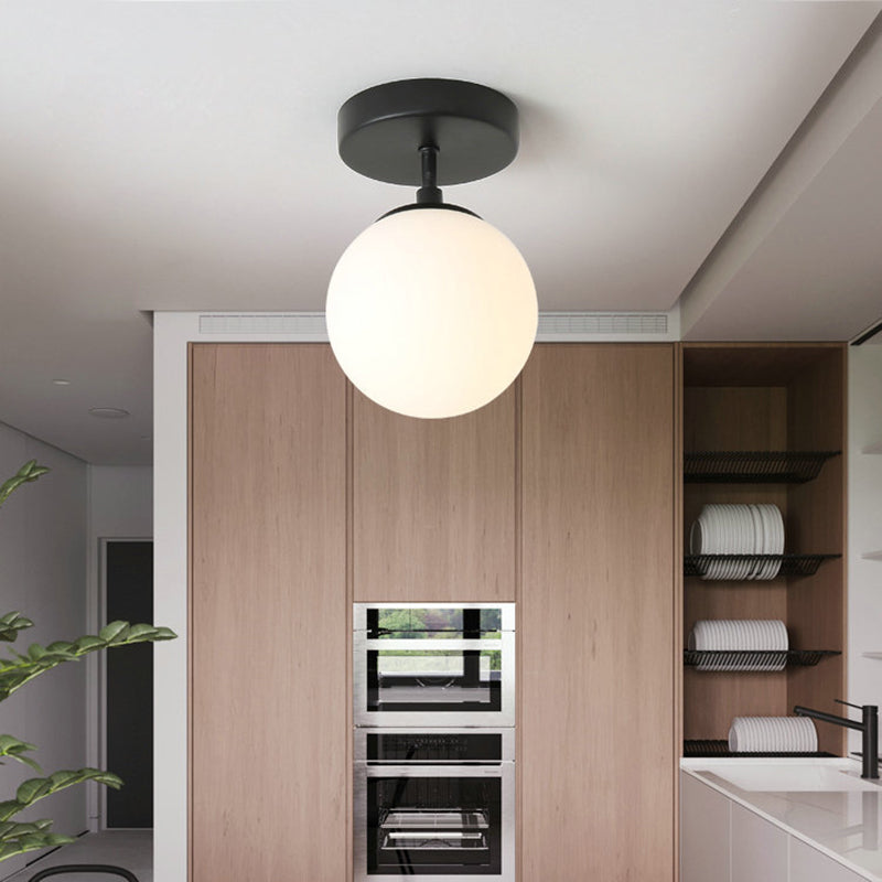 1 Bulb Brass/Black Finish Close to Ceiling Light with Frosted Globe Glass Shade Minimalist Semi-Flushmount Light Black Clearhalo 'Ceiling Lights' 'Close To Ceiling Lights' 'Close to ceiling' 'Flush mount' Lighting' 330686