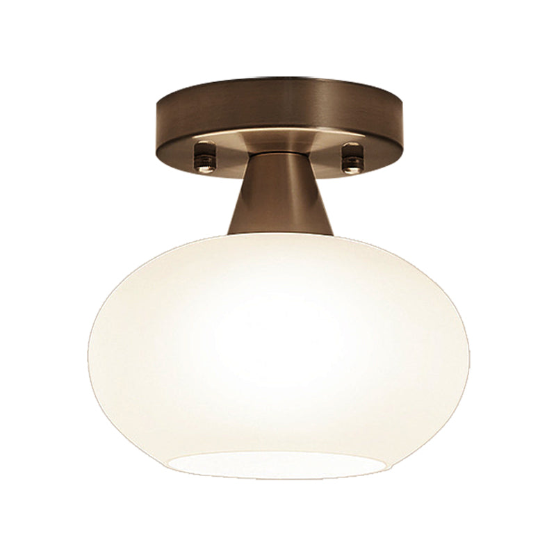 White Glass Oval Flush Mount Lantern Modernist 1 Bulb Ceiling Mounted Light for Bedroom Clearhalo 'Ceiling Lights' 'Close To Ceiling Lights' 'Close to ceiling' 'Flush mount' Lighting' 330704