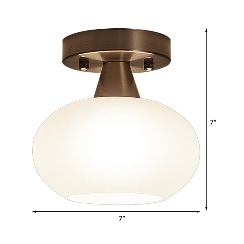 White Glass Oval Flush Mount Lantern Modernist 1 Bulb Ceiling Mounted Light for Bedroom Clearhalo 'Ceiling Lights' 'Close To Ceiling Lights' 'Close to ceiling' 'Flush mount' Lighting' 330705