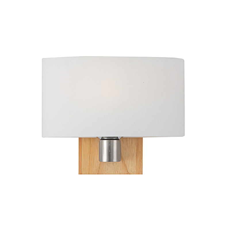 White Glass Oval Wall Lighting Modernist 1 Head Sconce Light Fixture with Rectangle Wood Backplate Clearhalo 'Wall Lamps & Sconces' 'Wall Lights' Lighting' 331341