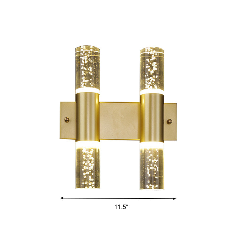 Bubble Crystal Gold Wall Light Cylinder 1/2/3 Heads Minimalist LED Wall Lamp for Living Room Clearhalo 'Wall Lamps & Sconces' 'Wall Lights' Lighting' 331440