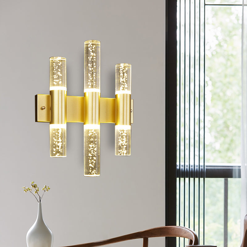 Bubble Crystal Gold Wall Light Cylinder 1/2/3 Heads Minimalist LED Wall Lamp for Living Room Clearhalo 'Wall Lamps & Sconces' 'Wall Lights' Lighting' 331442