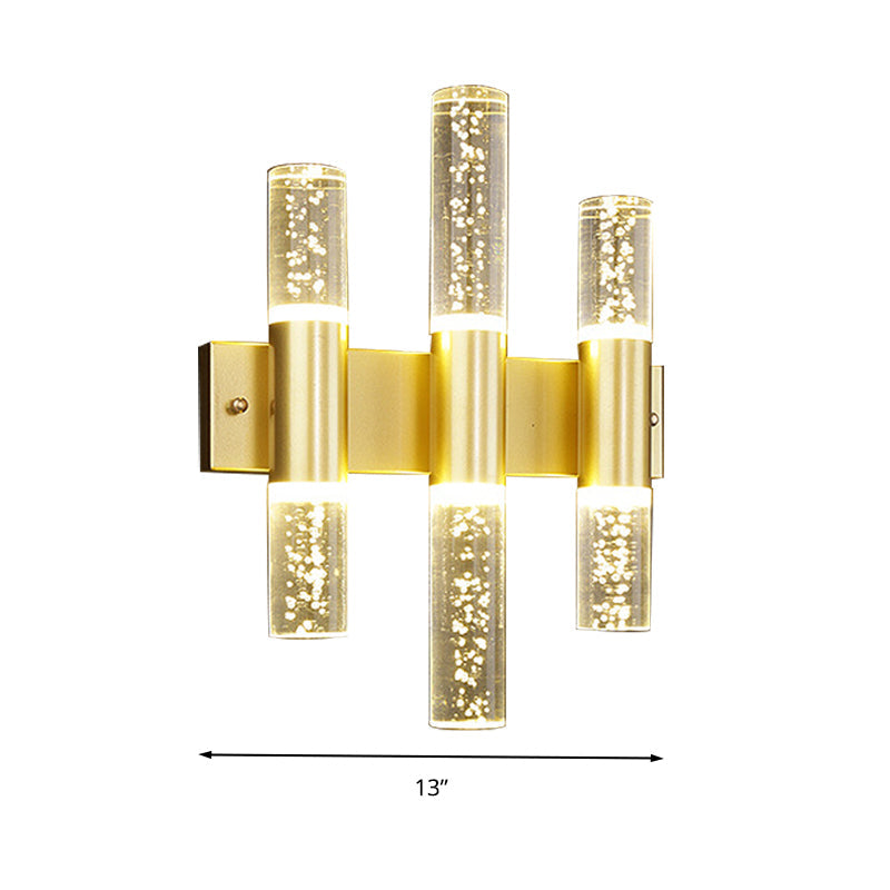 Bubble Crystal Gold Wall Light Cylinder 1/2/3 Heads Minimalist LED Wall Lamp for Living Room Clearhalo 'Wall Lamps & Sconces' 'Wall Lights' Lighting' 331445