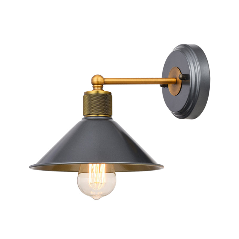 Cone Shade Wall Mounted Lamp Vintage Style Metal 1 Bulb Black and Gold Wall Sconce Lighting Clearhalo 'Art deco wall lights' 'Cast Iron' 'Glass' 'Industrial wall lights' 'Industrial' 'Middle century wall lights' 'Modern' 'Rustic wall lights' 'Tiffany' 'Traditional wall lights' 'Wall Lamps & Sconces' 'Wall Lights' Lighting' 331523