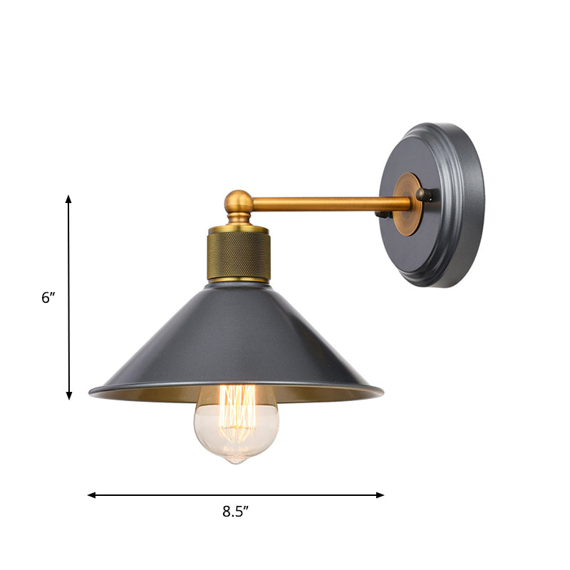 Cone Shade Wall Mounted Lamp Vintage Style Metal 1 Bulb Black and Gold Wall Sconce Lighting Clearhalo 'Art deco wall lights' 'Cast Iron' 'Glass' 'Industrial wall lights' 'Industrial' 'Middle century wall lights' 'Modern' 'Rustic wall lights' 'Tiffany' 'Traditional wall lights' 'Wall Lamps & Sconces' 'Wall Lights' Lighting' 331524