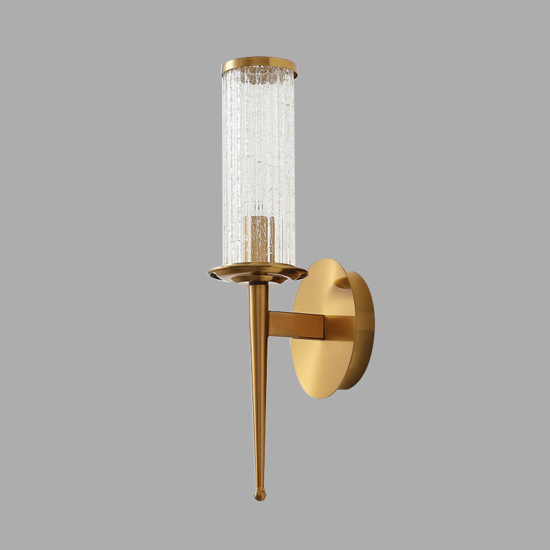 Crackle Glass Gold Wall Lighting Cylinder 1/2 Heads Vintage Wall Light Fixture with Metal Straight Arm Clearhalo 'Wall Lamps & Sconces' 'Wall Lights' Lighting' 331549