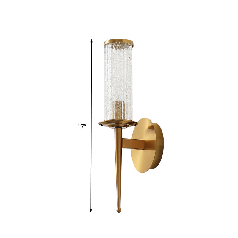 Crackle Glass Gold Wall Lighting Cylinder 1/2 Heads Vintage Wall Light Fixture with Metal Straight Arm Clearhalo 'Wall Lamps & Sconces' 'Wall Lights' Lighting' 331550