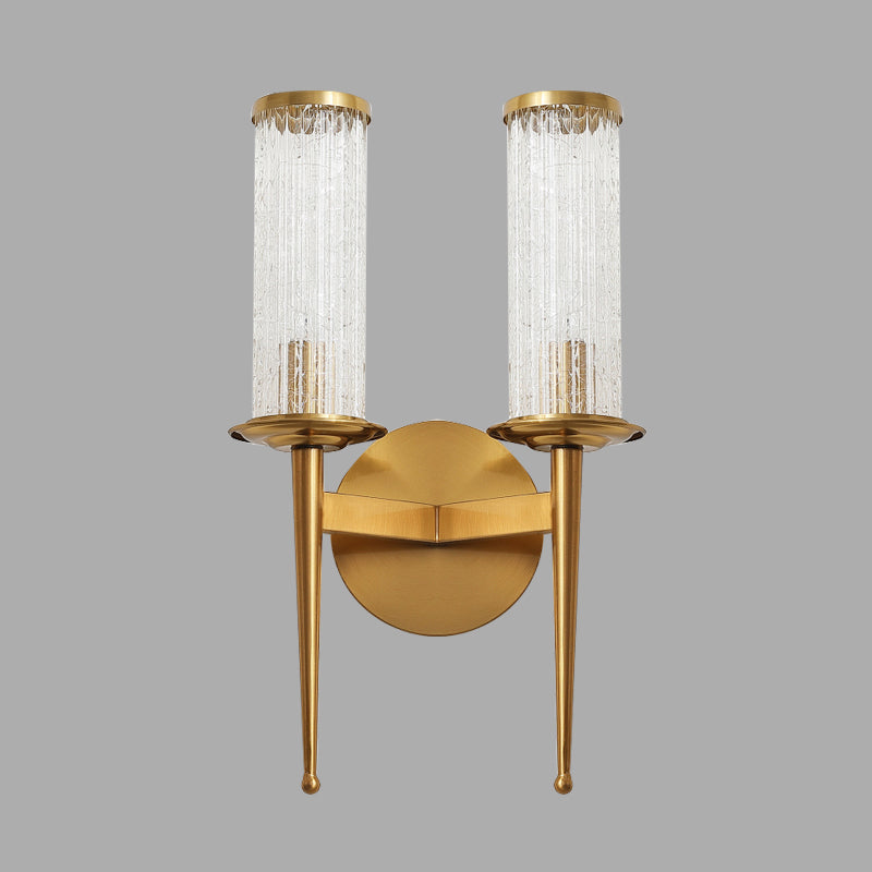 Crackle Glass Gold Wall Lighting Cylinder 1/2 Heads Vintage Wall Light Fixture with Metal Straight Arm Clearhalo 'Wall Lamps & Sconces' 'Wall Lights' Lighting' 331554