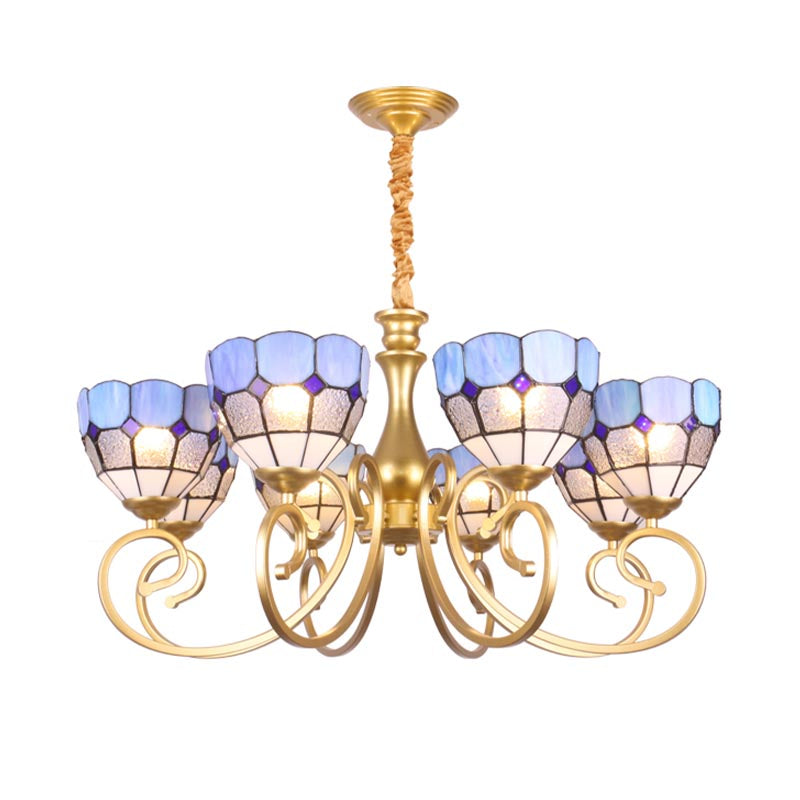 Bowl Chandelier Lighting Baroque Stained Art Glass 8 Lights Gold Down Lighting Pendant Clearhalo 'Ceiling Lights' 'Chandeliers' 'Industrial' 'Middle Century Chandeliers' 'Tiffany Chandeliers' 'Tiffany close to ceiling' 'Tiffany' Lighting' 331559