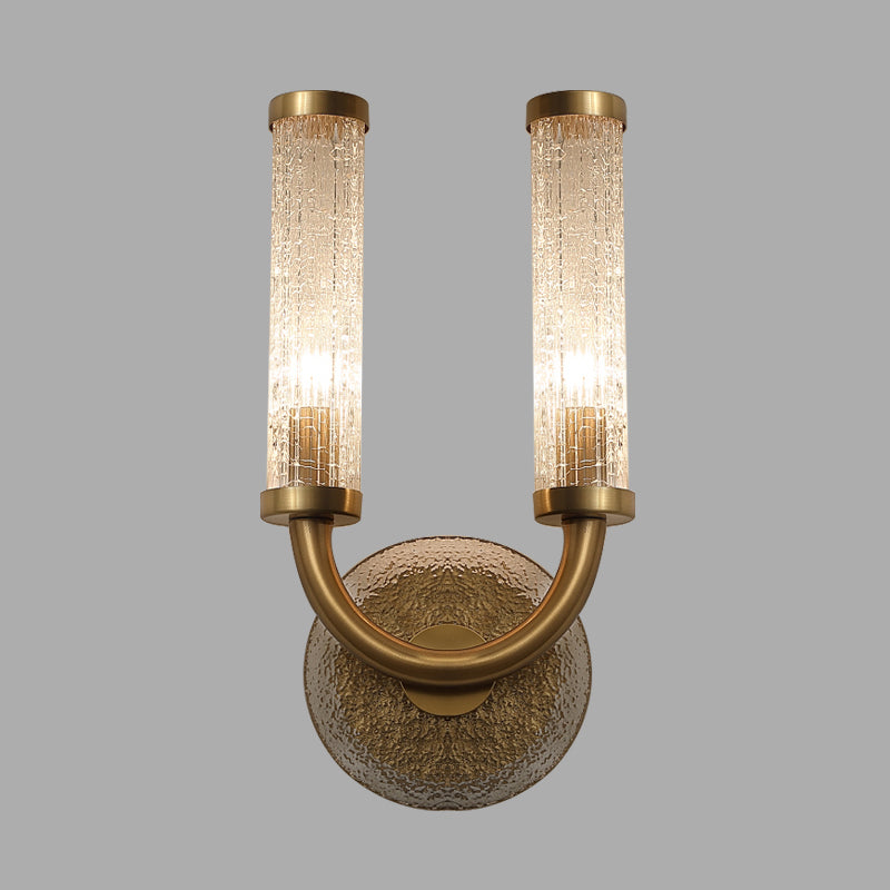 Traditional U-Shaped Wall Lighting 2 Lights Crackle Glass Wall Mounted Lamp in Gold Clearhalo 'Wall Lamps & Sconces' 'Wall Lights' Lighting' 331564