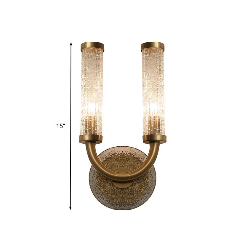 Traditional U-Shaped Wall Lighting 2 Lights Crackle Glass Wall Mounted Lamp in Gold Clearhalo 'Wall Lamps & Sconces' 'Wall Lights' Lighting' 331565