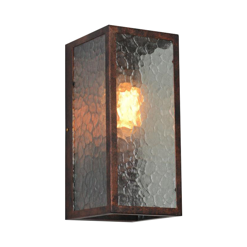 Rectangle Restaurant Sconce Lamp Clear Cracked Glass 1 Bulb Industrial Wall Lighting in Weathered Copper Clearhalo 'Art deco wall lights' 'Cast Iron' 'Glass' 'Industrial wall lights' 'Industrial' 'Middle century wall lights' 'Modern' 'Rustic wall lights' 'Tiffany' 'Traditional wall lights' 'Wall Lamps & Sconces' 'Wall Lights' Lighting' 331696