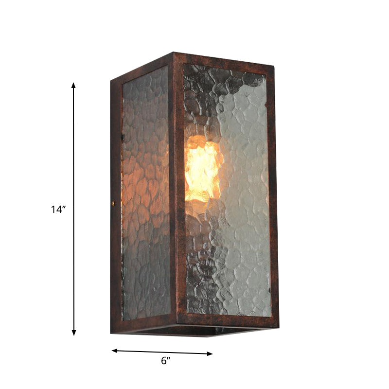 Rectangle Restaurant Sconce Lamp Clear Cracked Glass 1 Bulb Industrial Wall Lighting in Weathered Copper Clearhalo 'Art deco wall lights' 'Cast Iron' 'Glass' 'Industrial wall lights' 'Industrial' 'Middle century wall lights' 'Modern' 'Rustic wall lights' 'Tiffany' 'Traditional wall lights' 'Wall Lamps & Sconces' 'Wall Lights' Lighting' 331697