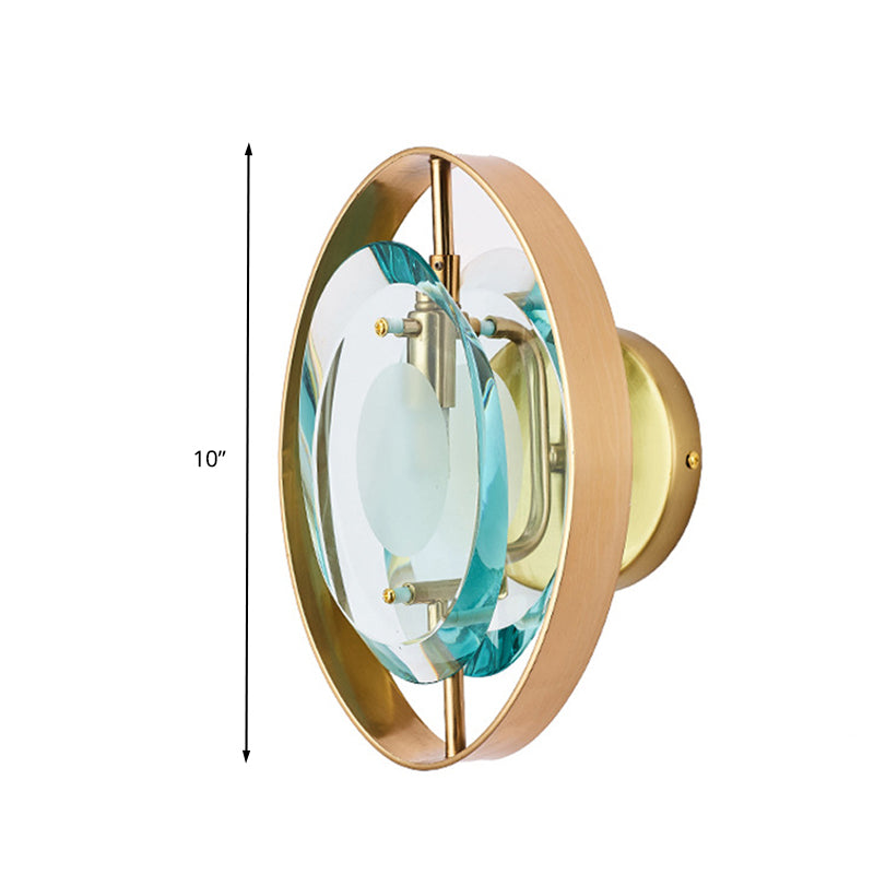 Green Crystal Gold Wall Lamp Elliptical Single Head Vintage Wall Sconce Light with Circular Backplate Clearhalo 'Wall Lamps & Sconces' 'Wall Lights' Lighting' 331703