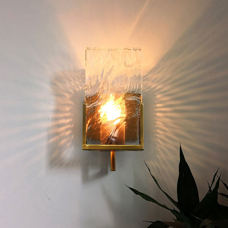 Vintage Rectangle Wall Lamp Single Light Clear Crystal Glass LED Wall Sconce Lighting in Gold Clearhalo 'Wall Lamps & Sconces' 'Wall Lights' Lighting' 331715