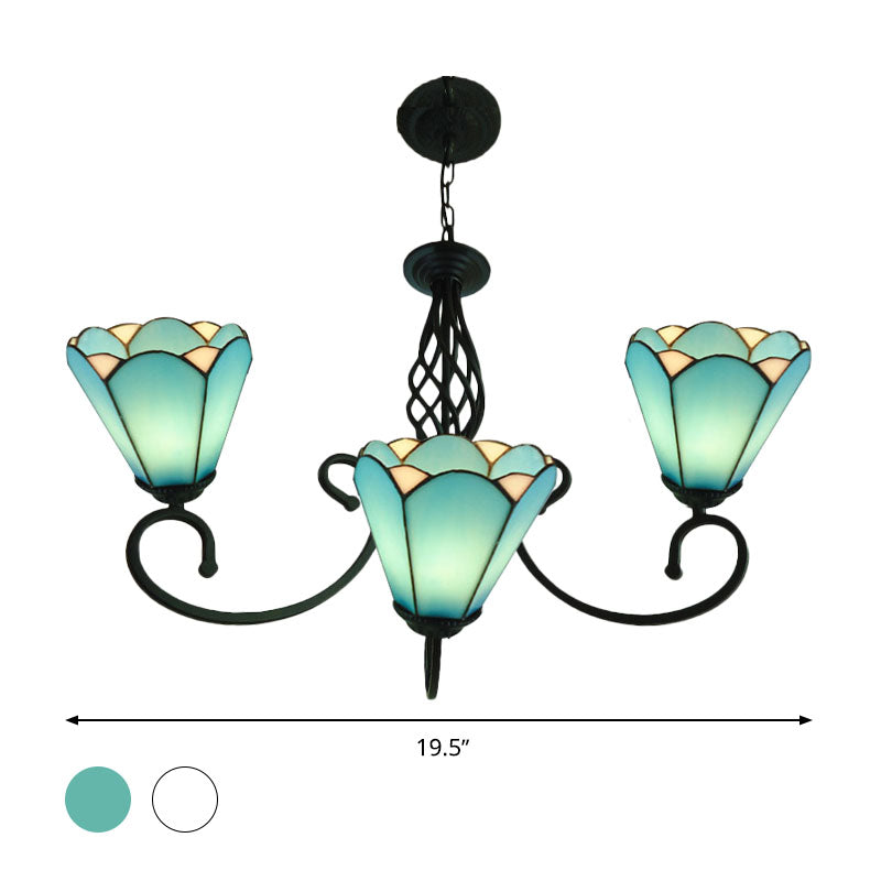 Black Cone Chandelier Lamp Baroque 5/6/8 Lights White/Blue Glass Drop Pendant for Living Room Clearhalo 'Ceiling Lights' 'Chandeliers' 'Industrial' 'Middle Century Chandeliers' 'Tiffany Chandeliers' 'Tiffany close to ceiling' 'Tiffany' Lighting' 331732