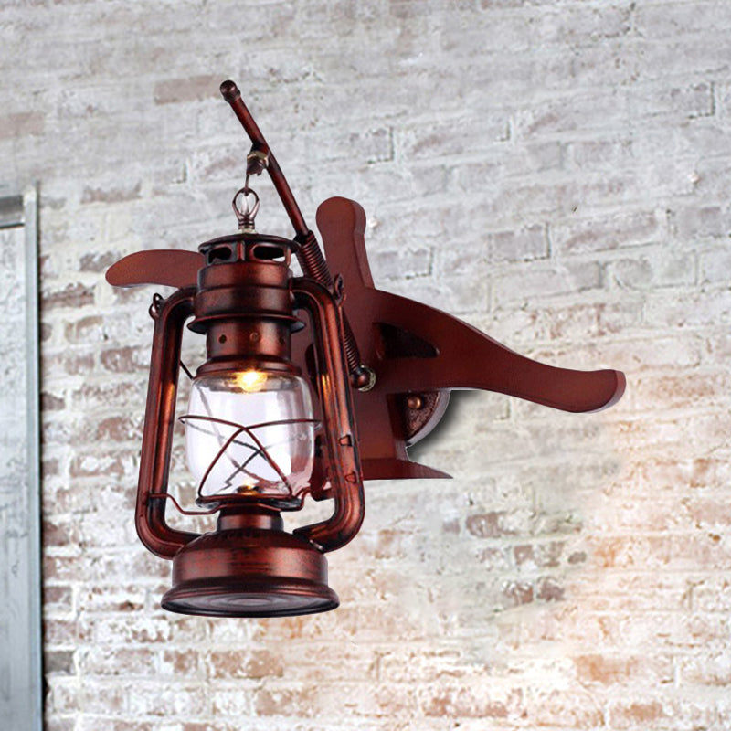 Farmhouse Lantern Shade Sconce Fixture Wrought Iron 1 Light Hallway Wall Sconce Lamp in Weathered Copper Copper Clearhalo 'Art deco wall lights' 'Cast Iron' 'Glass' 'Industrial wall lights' 'Industrial' 'Middle century wall lights' 'Modern' 'Rustic wall lights' 'Tiffany' 'Traditional wall lights' 'Wall Lamps & Sconces' 'Wall Lights' Lighting' 331758