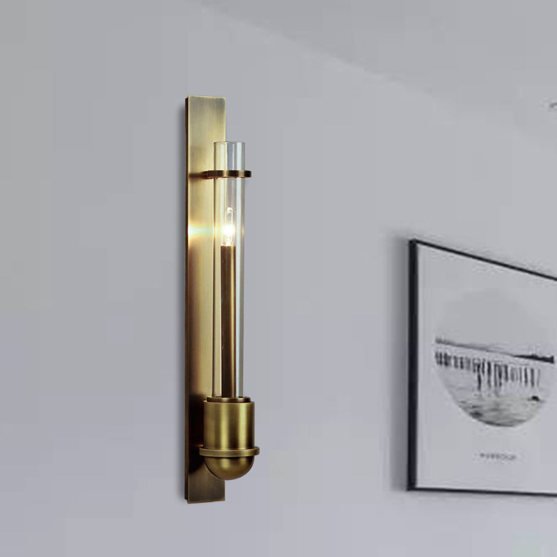 Clear Glass Linear Wall Lamp Traditionalism 1 Light Living Room LED Wall Mount Lighting in Brass Brass Clearhalo 'Wall Lamps & Sconces' 'Wall Lights' Lighting' 331782