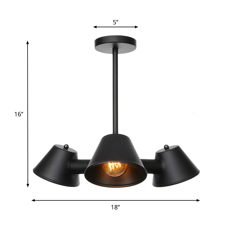 3 Lights Indoor Chandelier Lighting Fixture Industrial Stylish Black Ceiling Lamp with Conical Metal Shade Clearhalo 'Cast Iron' 'Ceiling Lights' 'Chandeliers' 'Industrial Chandeliers' 'Industrial' 'Metal' 'Middle Century Chandeliers' 'Rustic Chandeliers' 'Tiffany' Lighting' 332012