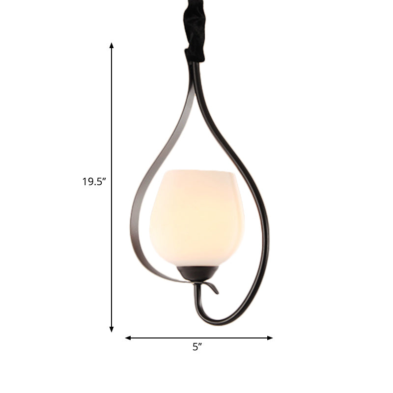 Bowl Frosted Glass Pendant Lighting Contemporary Style 1 Bulb Black Finish Hanging Ceiling Light Clearhalo 'Ceiling Lights' 'Chandeliers' 'Glass shade' 'Glass' 'Pendant Lights' 'Pendants' Lighting' 332125