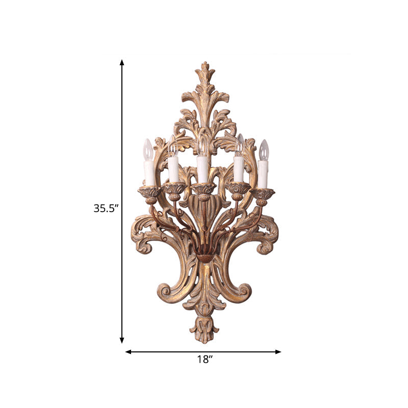 Wood Candelabra Wall Mounted Lamp Rustic Style 5 Lights Bedroom Sconce Light Fixture Clearhalo 'Wall Lamps & Sconces' 'Wall Lights' Lighting' 332303