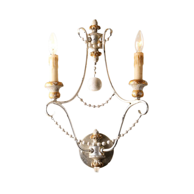 White 2 Lights Sconce Traditional-Style Wood Candelabra Wall Lighting Idea, 7