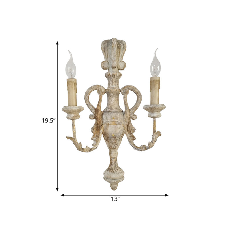 White 2 Lights Sconce Traditional-Style Wood Candelabra Wall Lighting Idea, 7