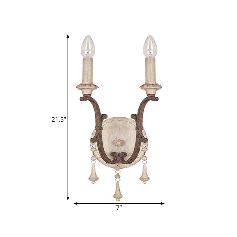 White 2 Lights Sconce Traditional-Style Wood Candelabra Wall Lighting Idea, 7